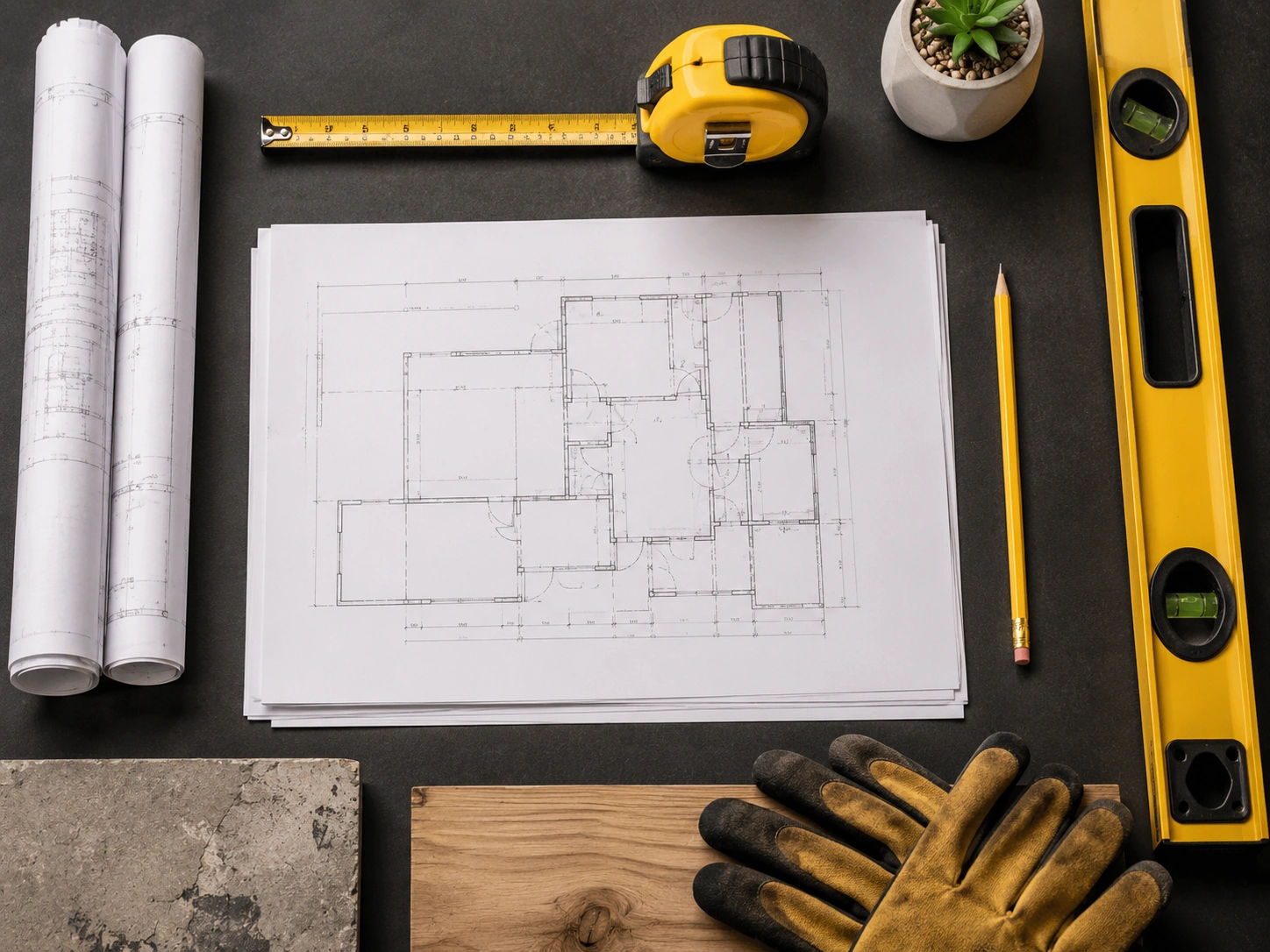 Construction plans and tools laid out for a BECEL project